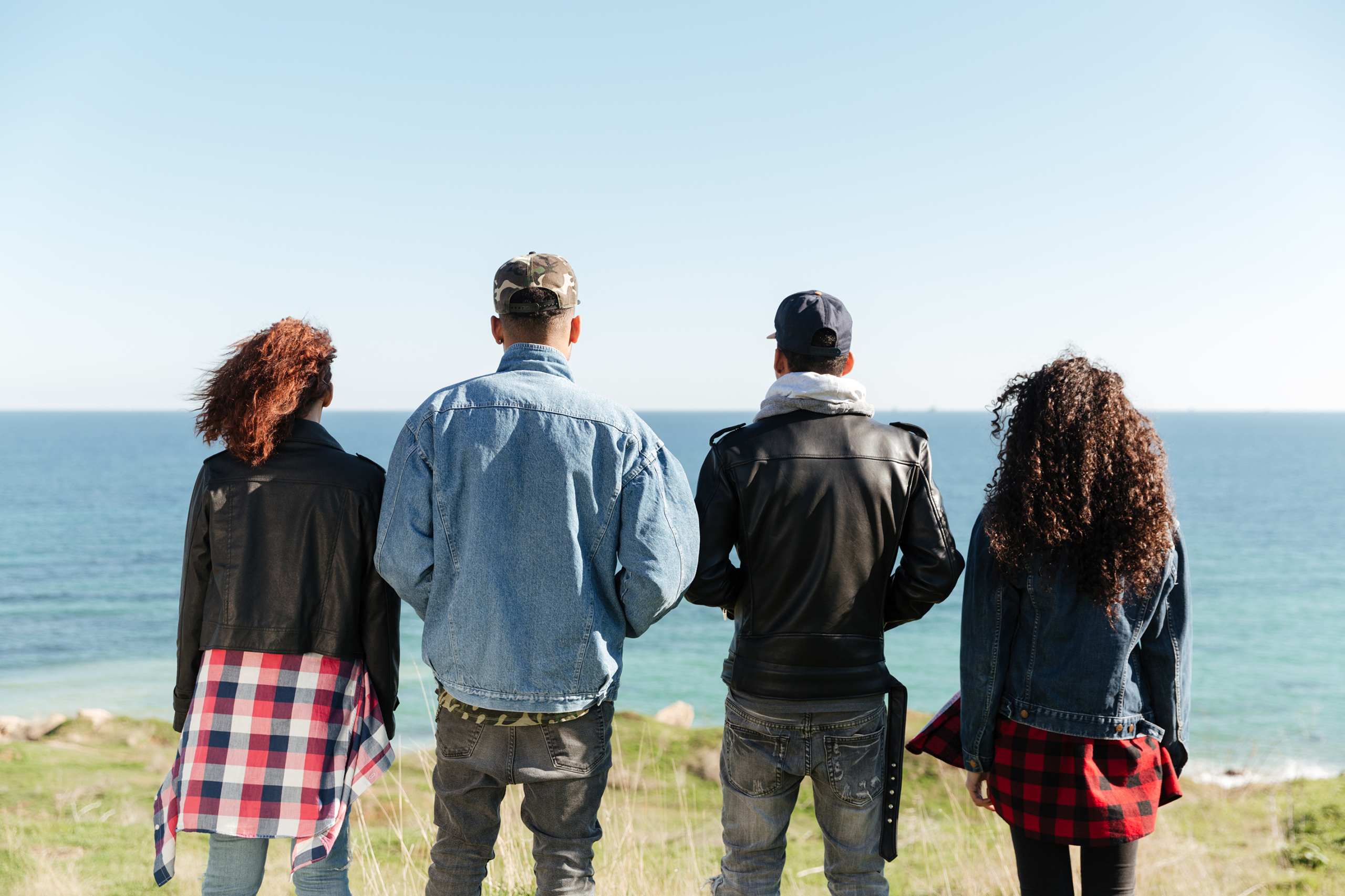 Back view image of a group of friends